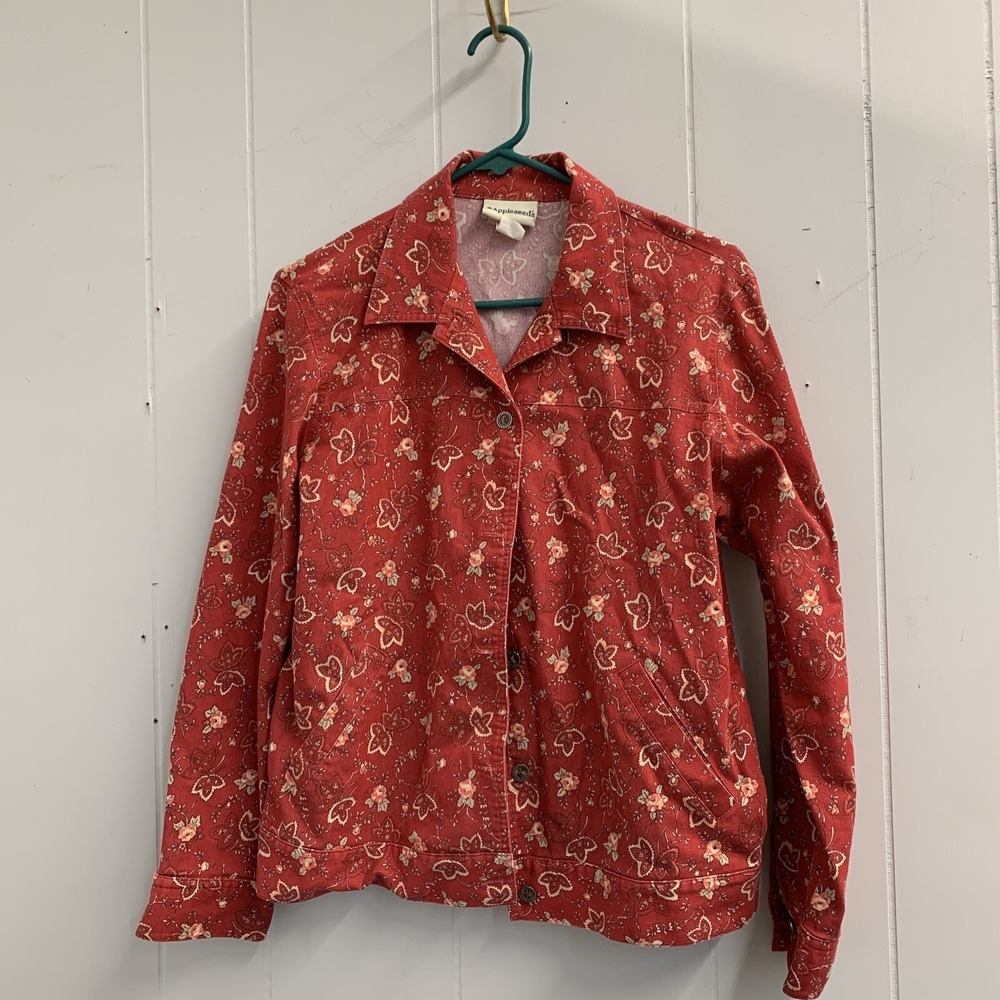 Foxcroft‎ Shirt Appleseeds Women's 10 Red Cotton Wrinkle Free Floral Paisley